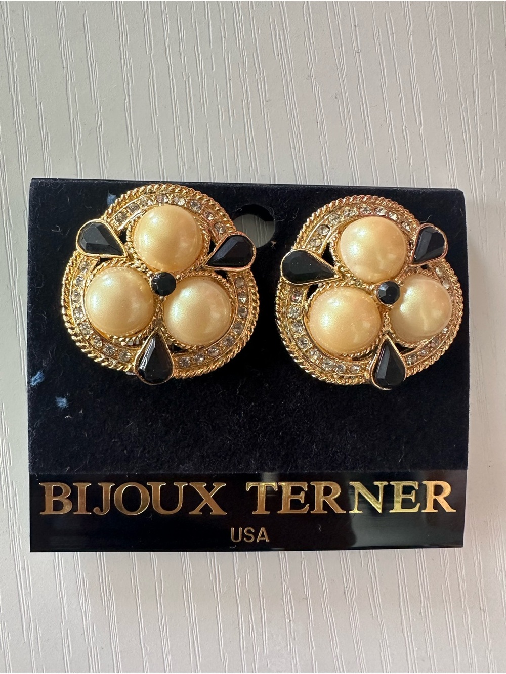 Vintage Gold-Tone Clip-On Costume Earrings with Pearls